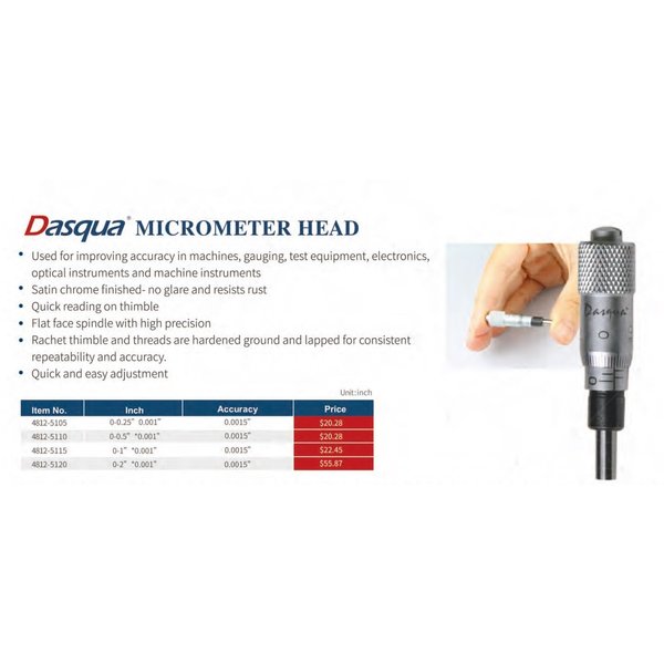 H & H Industrial Products Dasqua 0-0.25" Micrometer Head 4812-5105